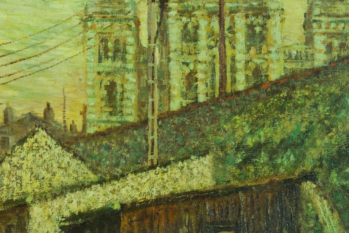 Old Painting View Of Granville Landscape Post Impressionist Saint Paul Church Normandy-photo-2