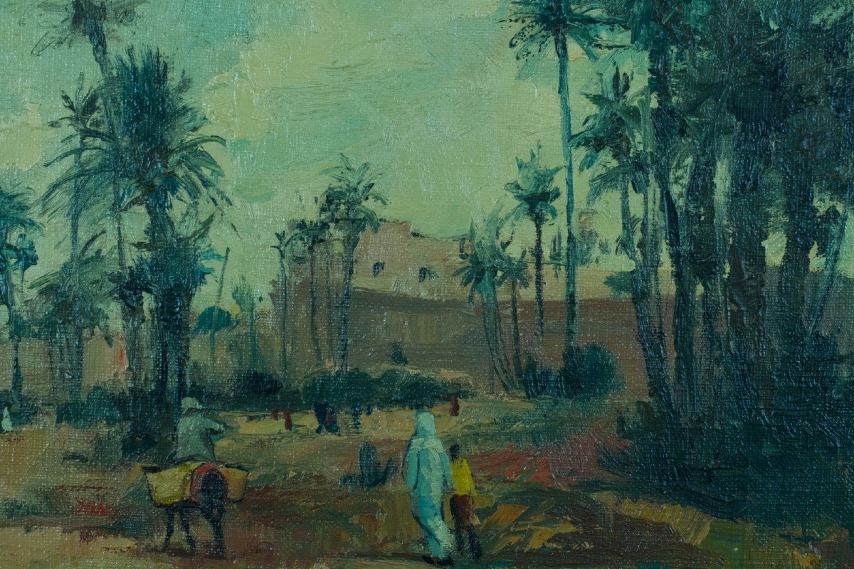 Jacques Garde Ancien Tableau Orientaliste Paysage Ville De Marrakech Maroc  Hst Le Teil -photo-1