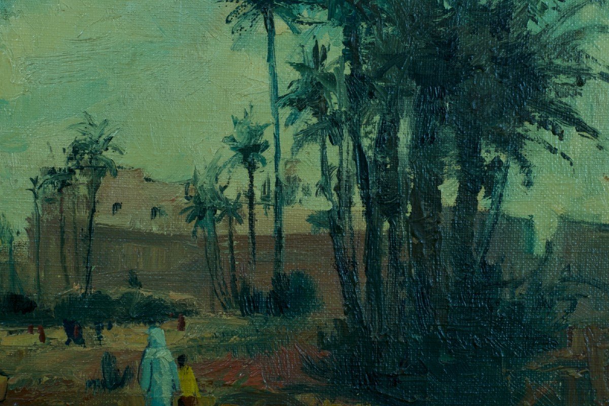 Jacques Garde Ancien Tableau Orientaliste Paysage Ville De Marrakech Maroc  Hst Le Teil -photo-2