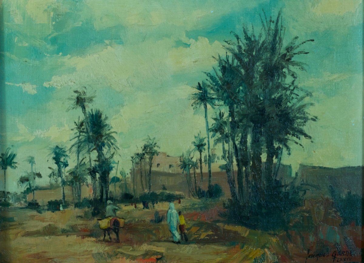 Jacques Garde Ancien Tableau Orientaliste Paysage Ville De Marrakech Maroc  Hst Le Teil 