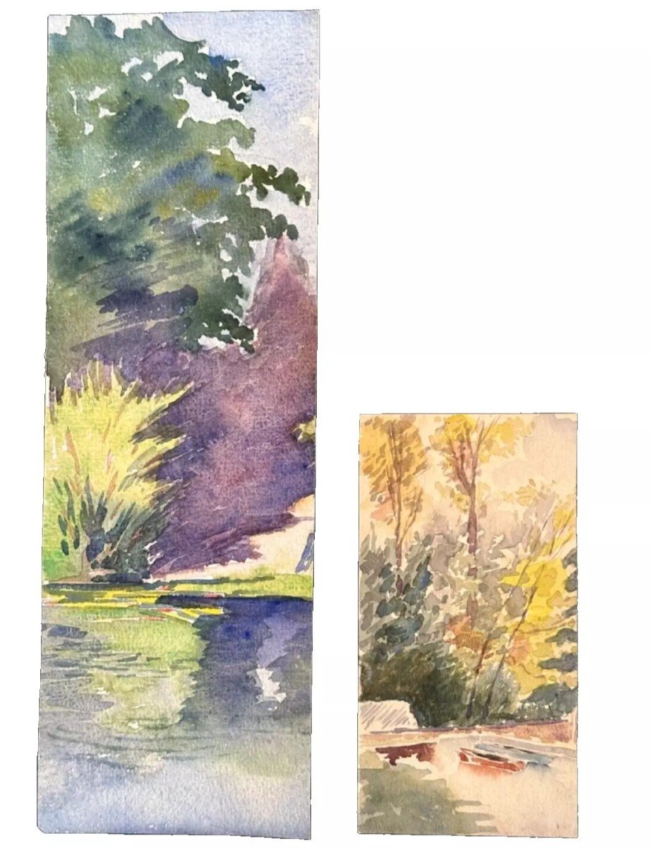 Mattéo Brondy Watercolor Study Drawing Landscape Riverside The Marne At Chelles -photo-4