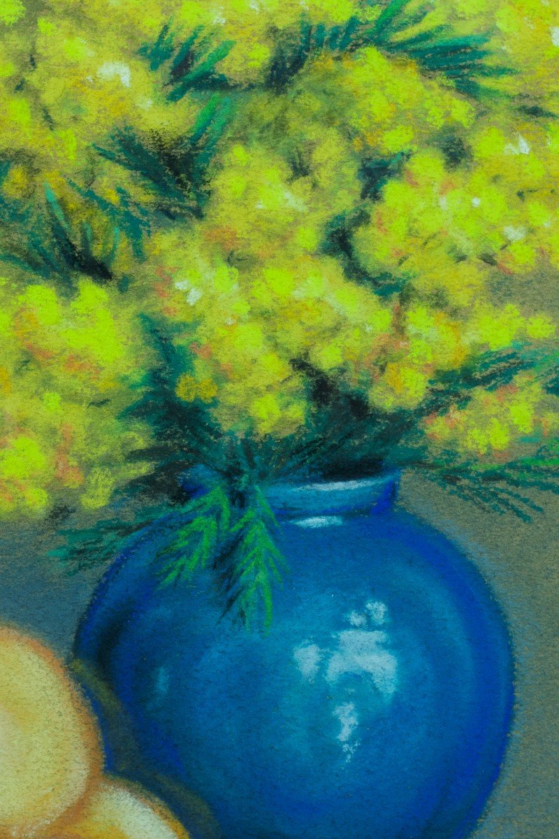 Old Painting Still Life Bouquet Of Mimosas Vase Ball Clementine Dorbritz 30-photo-2