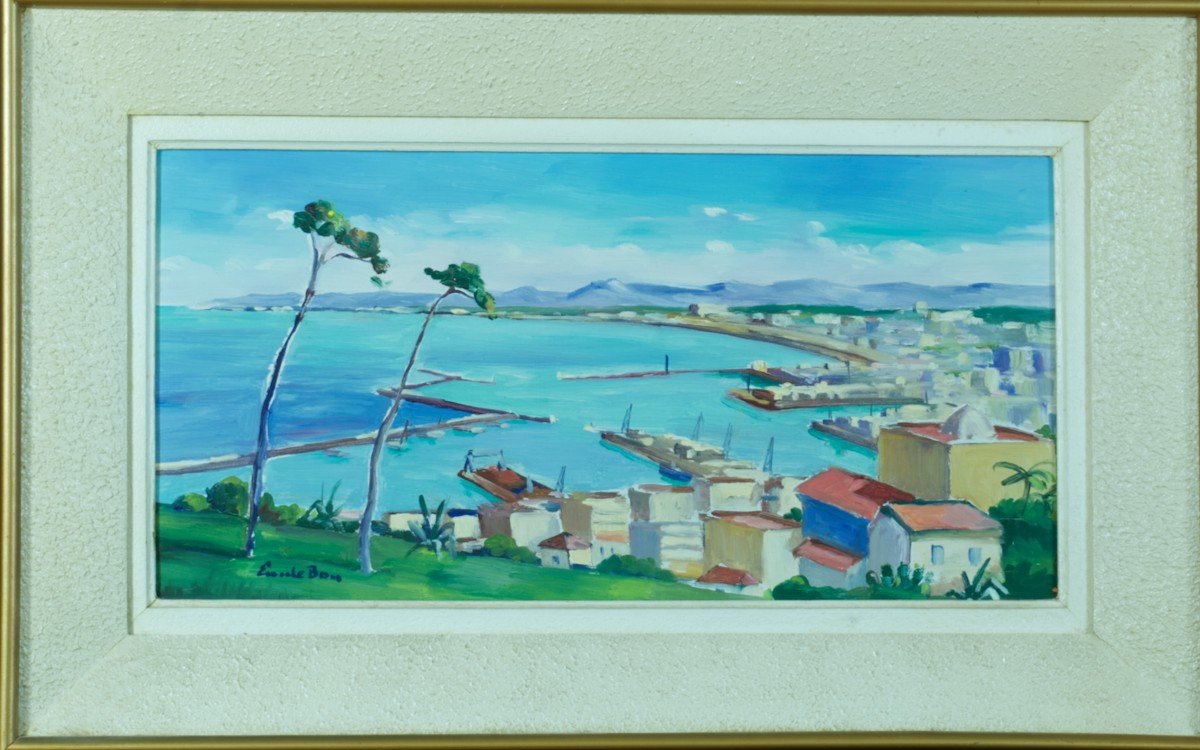  Emile Bou  Ancien Tableau Orientaliste Vue Du Port Baie Alger Art Déco Panorama Marine Algérie-photo-6