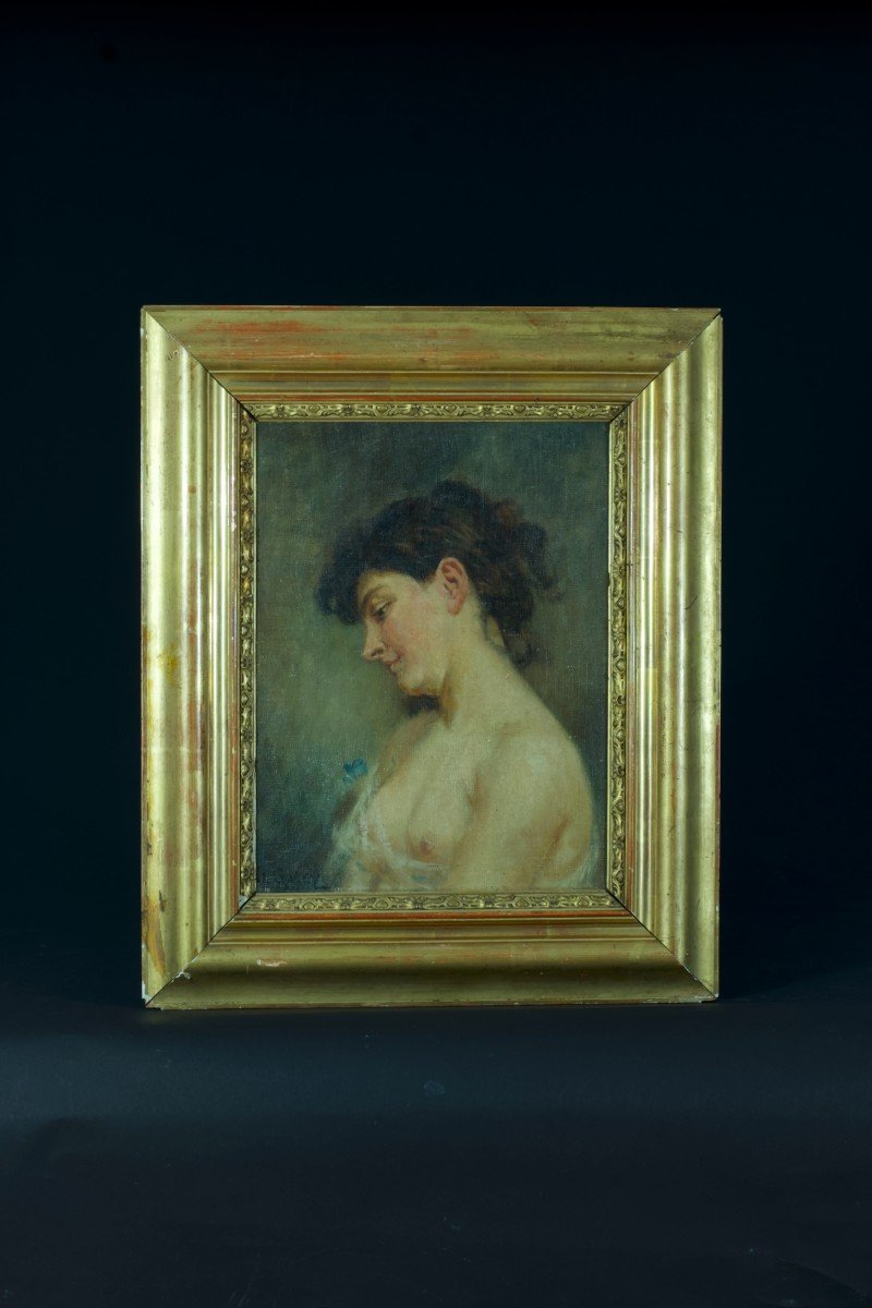 Jean Fabien Galey Ancien Tableau Art Nouveau Portrait De Jeune Femme Profil Nue Biarritz-photo-2