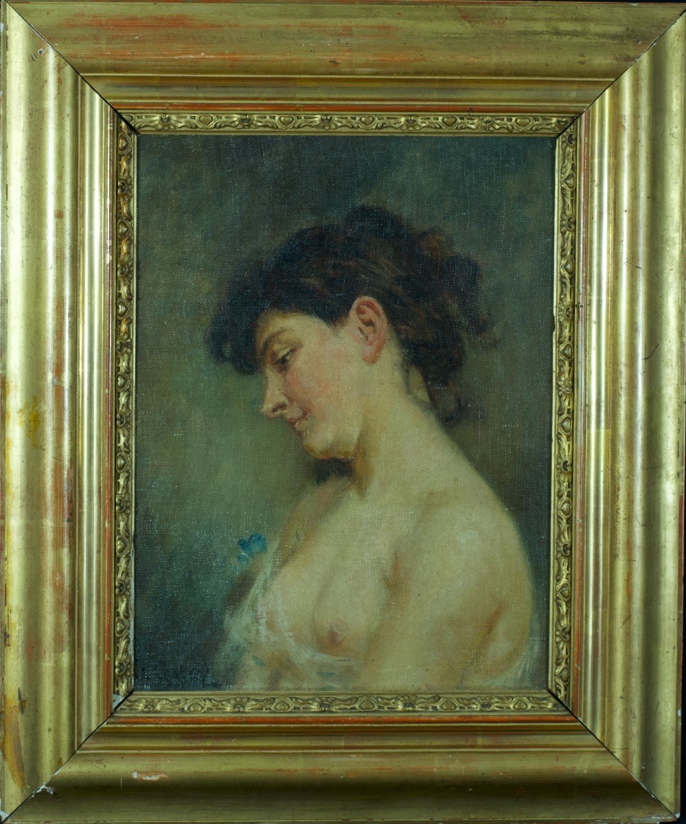 Jean Fabien Galey Ancien Tableau Art Nouveau Portrait De Jeune Femme Profil Nue Biarritz-photo-3