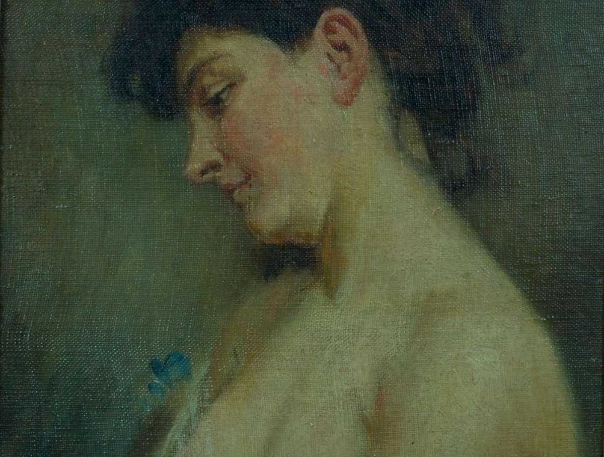 Jean Fabien Galey Ancien Tableau Art Nouveau Portrait De Jeune Femme Profil Nue Biarritz-photo-2