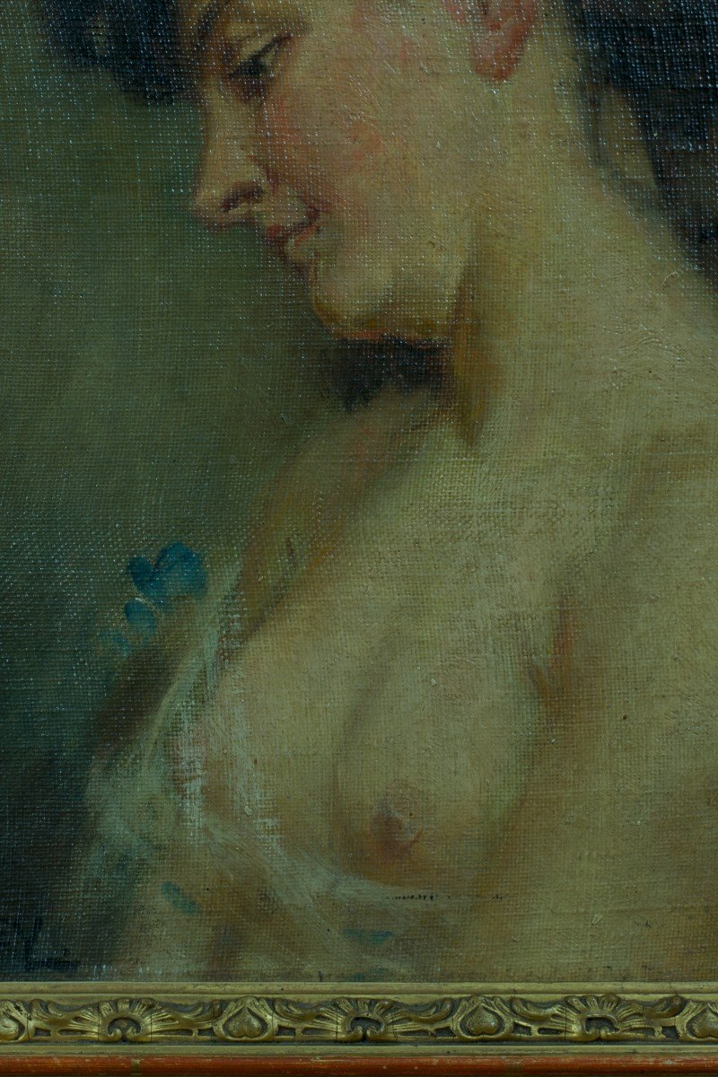 Jean Fabien Galey Ancien Tableau Art Nouveau Portrait De Jeune Femme Profil Nue Biarritz-photo-3