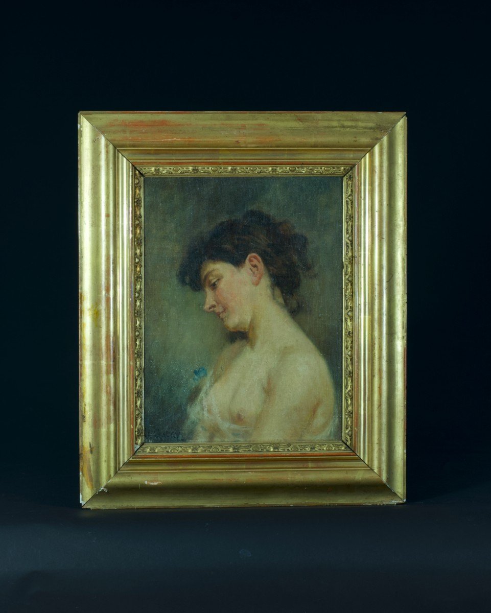 Jean Fabien Galey Ancien Tableau Art Nouveau Portrait De Jeune Femme Profil Nue Biarritz-photo-6