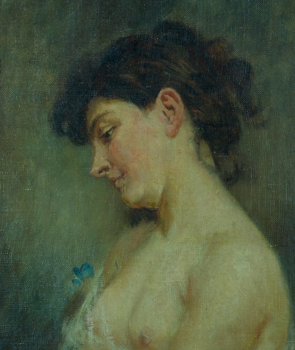 Jean Fabien Galey Ancien Tableau Art Nouveau Portrait De Jeune Femme Profil Nue Biarritz