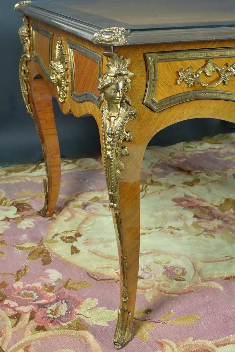 Ancien Bureau Plat Ministre St. Charles Cressent Louis XV Bronze Doré Espagnolettes-photo-4