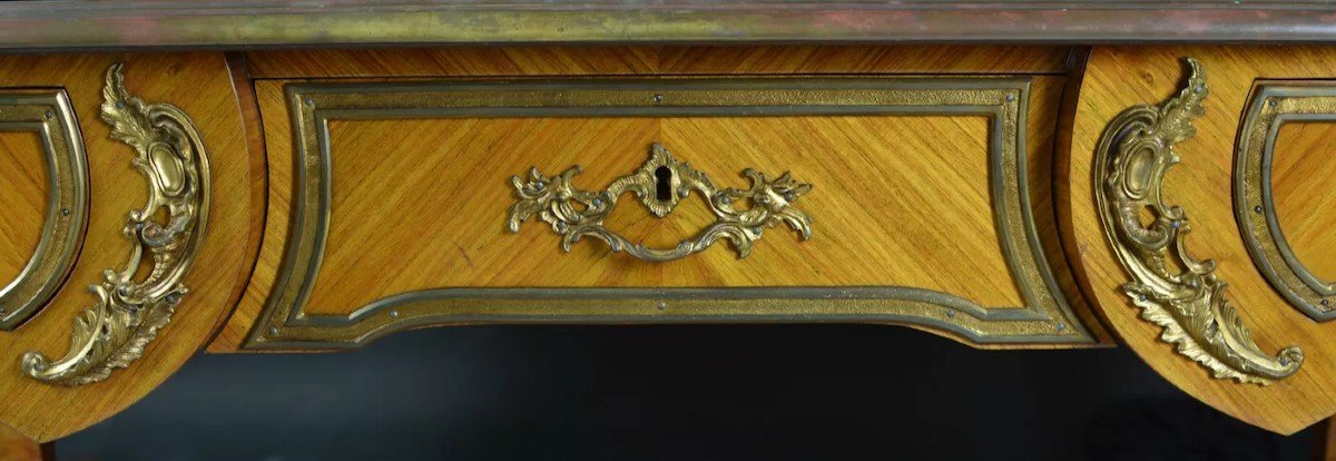 Ancien Bureau Plat Ministre St. Charles Cressent Louis XV Bronze Doré Espagnolettes-photo-1