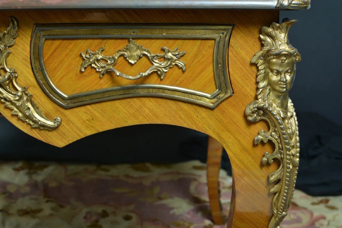 Ancien Bureau Plat Ministre St. Charles Cressent Louis XV Bronze Doré Espagnolettes-photo-7