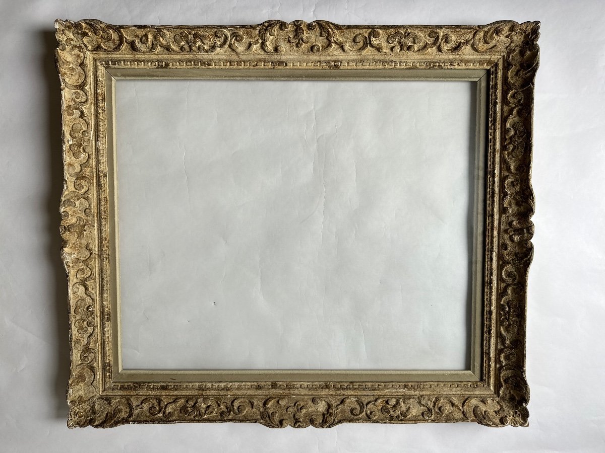 Old Large Montparnasse Frame Carved Wood Fleur De Lys Painting 20f Art Deco Painting Gallery-photo-2