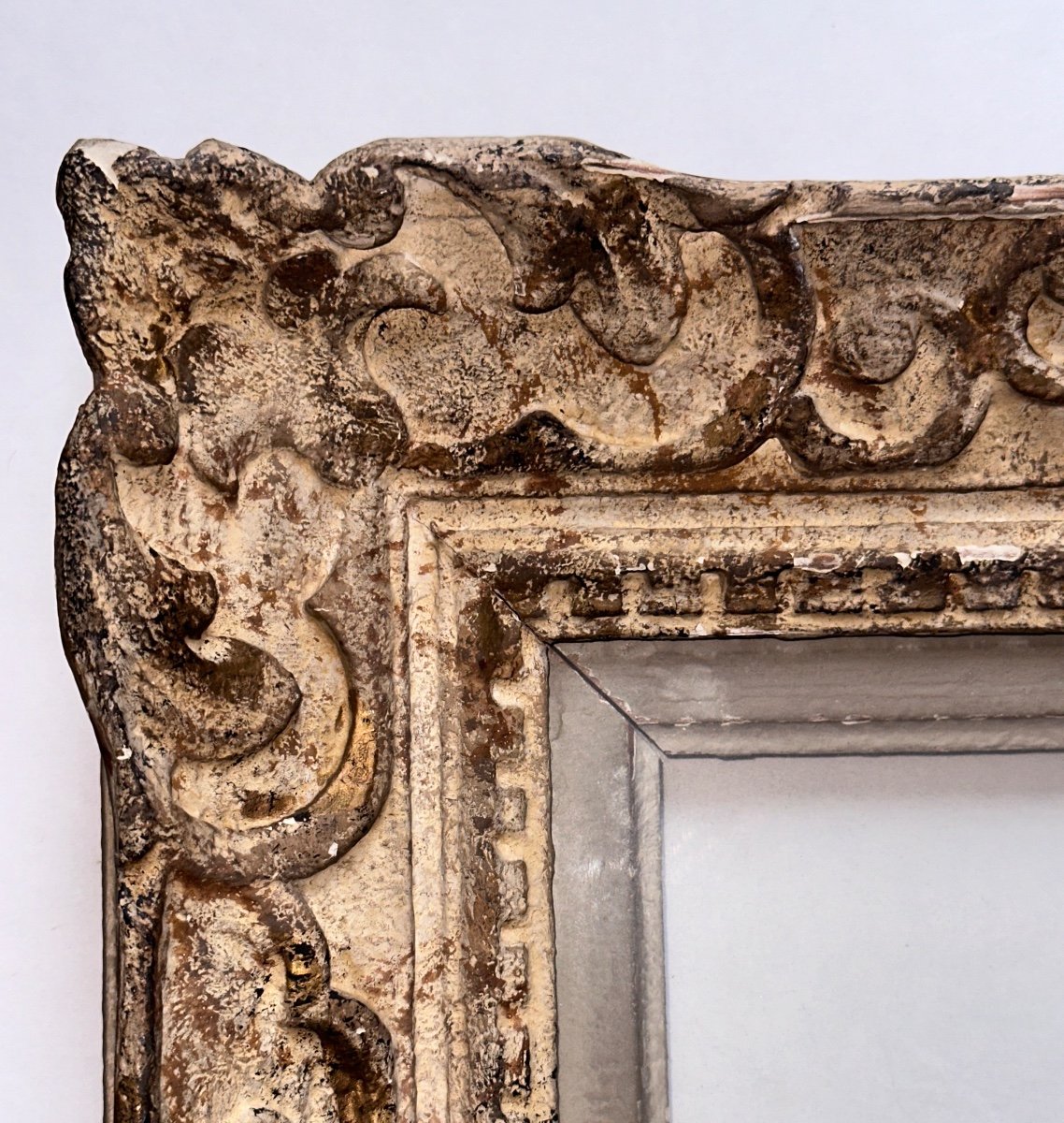 Old Large Montparnasse Frame Carved Wood Fleur De Lys Painting 20f Art Deco Painting Gallery-photo-4