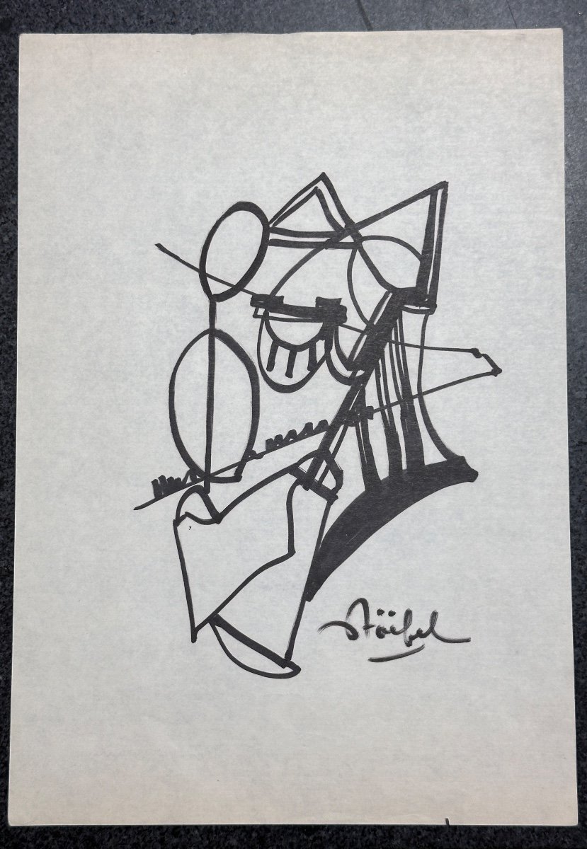 Edgar Stoebel Modern Drawing Felt Pen Portrait Abstraction Figurasyntheses School Of Paris -photo-1