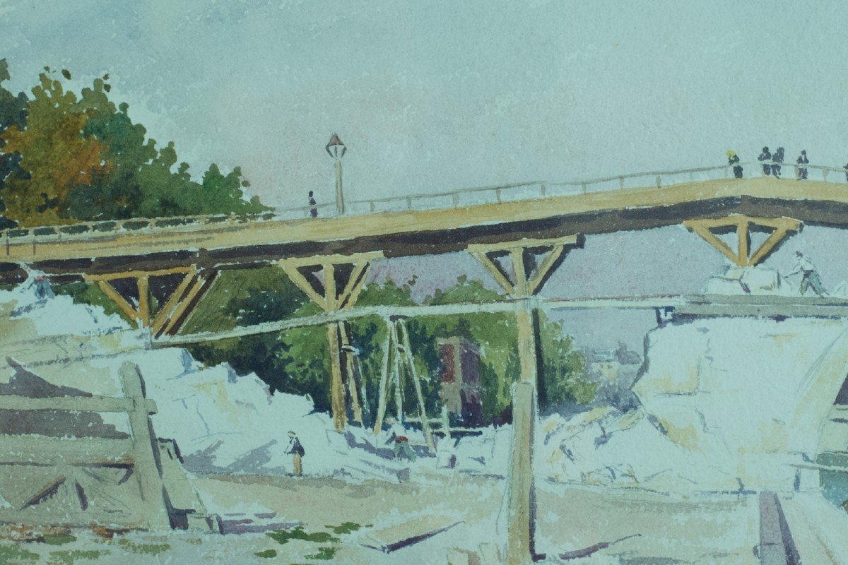 Henri Bréard  Dessin Paysage Portrait Promeneur Travaux Pont Paris Seine Parisien -photo-2