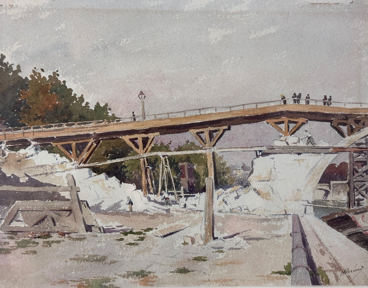 Henri Bréard  Dessin Paysage Portrait Promeneur Travaux Pont Paris Seine Parisien -photo-3