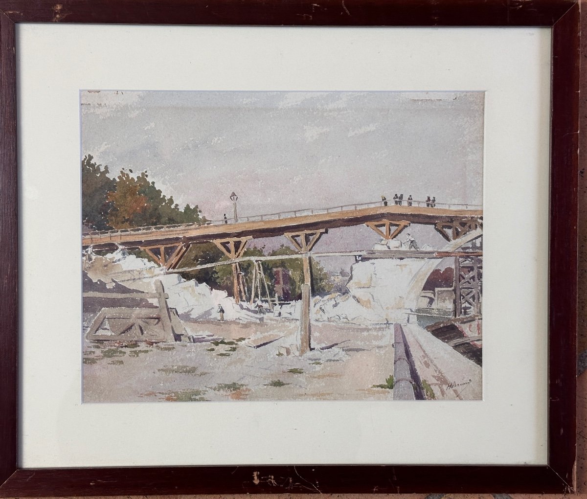 Henri Bréard  Dessin Paysage Portrait Promeneur Travaux Pont Paris Seine Parisien -photo-4