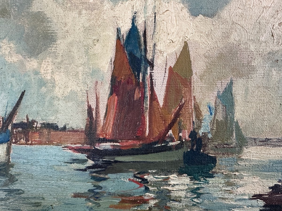 Lucien-victor Delpy  Old Painting  Painter Marine Brittany Port Boat Hst Breton-photo-2