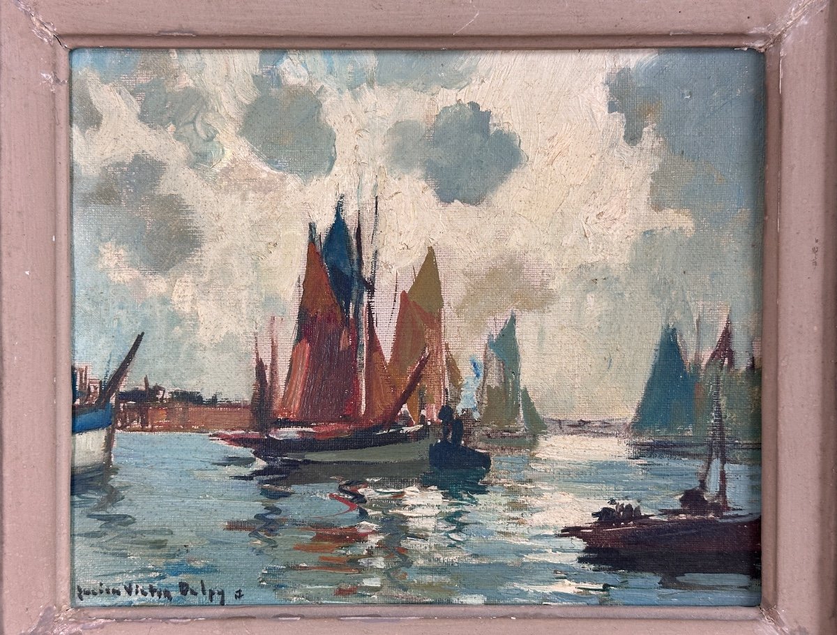 Lucien-victor Delpy  Old Painting  Painter Marine Brittany Port Boat Hst Breton-photo-3