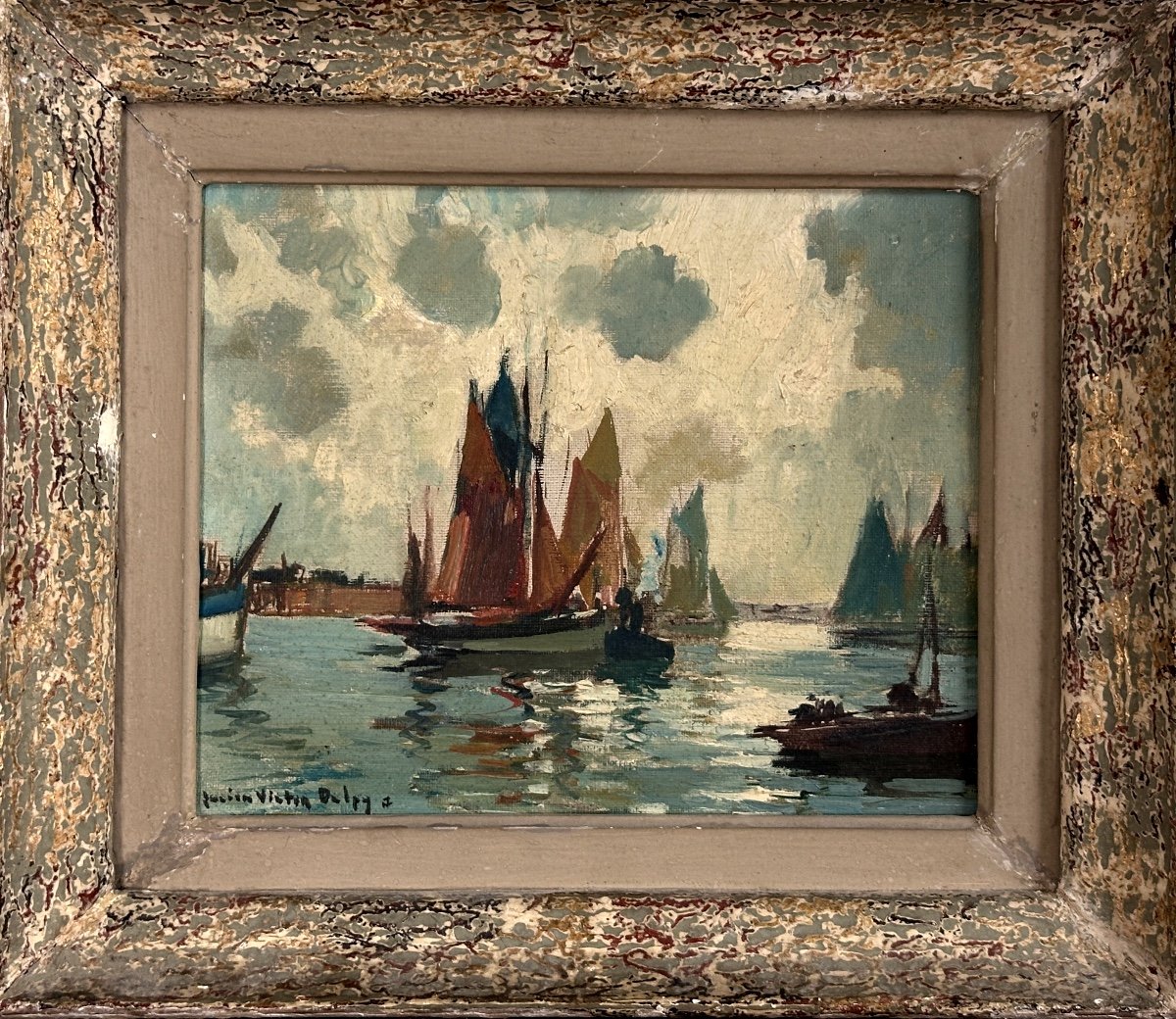 Lucien-victor Delpy  Old Painting  Painter Marine Brittany Port Boat Hst Breton-photo-6