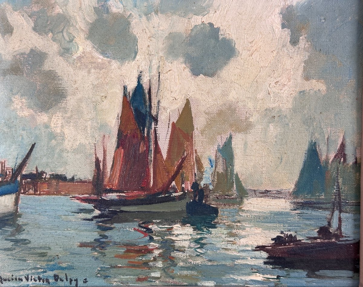 Lucien-victor Delpy  Old Painting  Painter Marine Brittany Port Boat Hst Breton