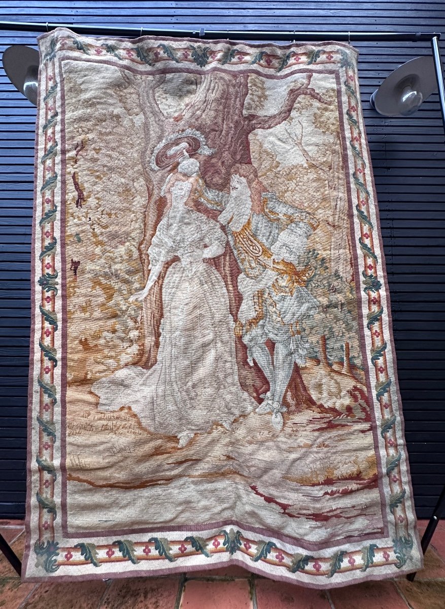 Ancienne Tapisserie Broderie Textile Ouvrage De Dame couple Galant Gentilhomme 17 ème -photo-2