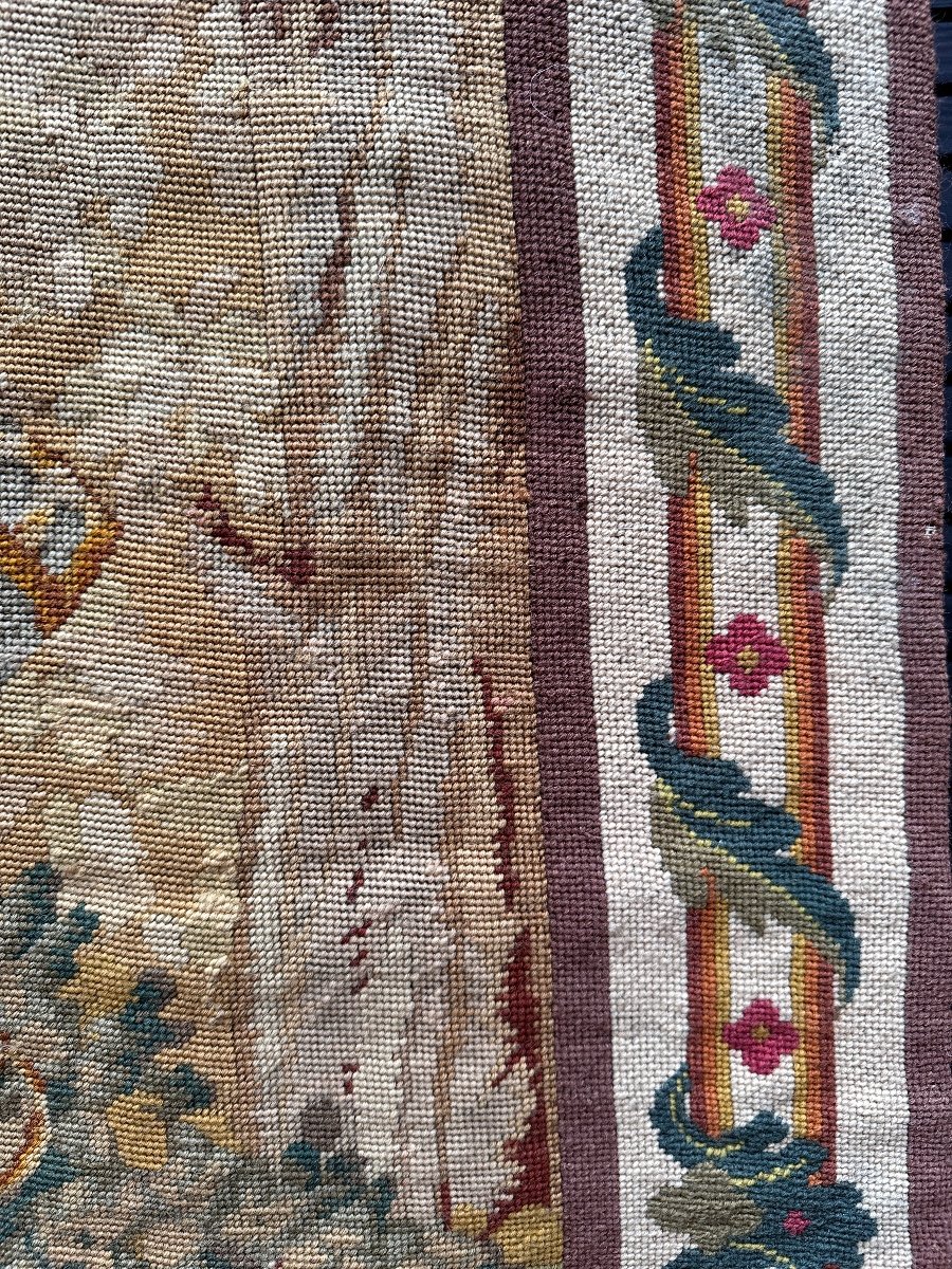 Ancienne Tapisserie Broderie Textile Ouvrage De Dame couple Galant Gentilhomme 17 ème -photo-3