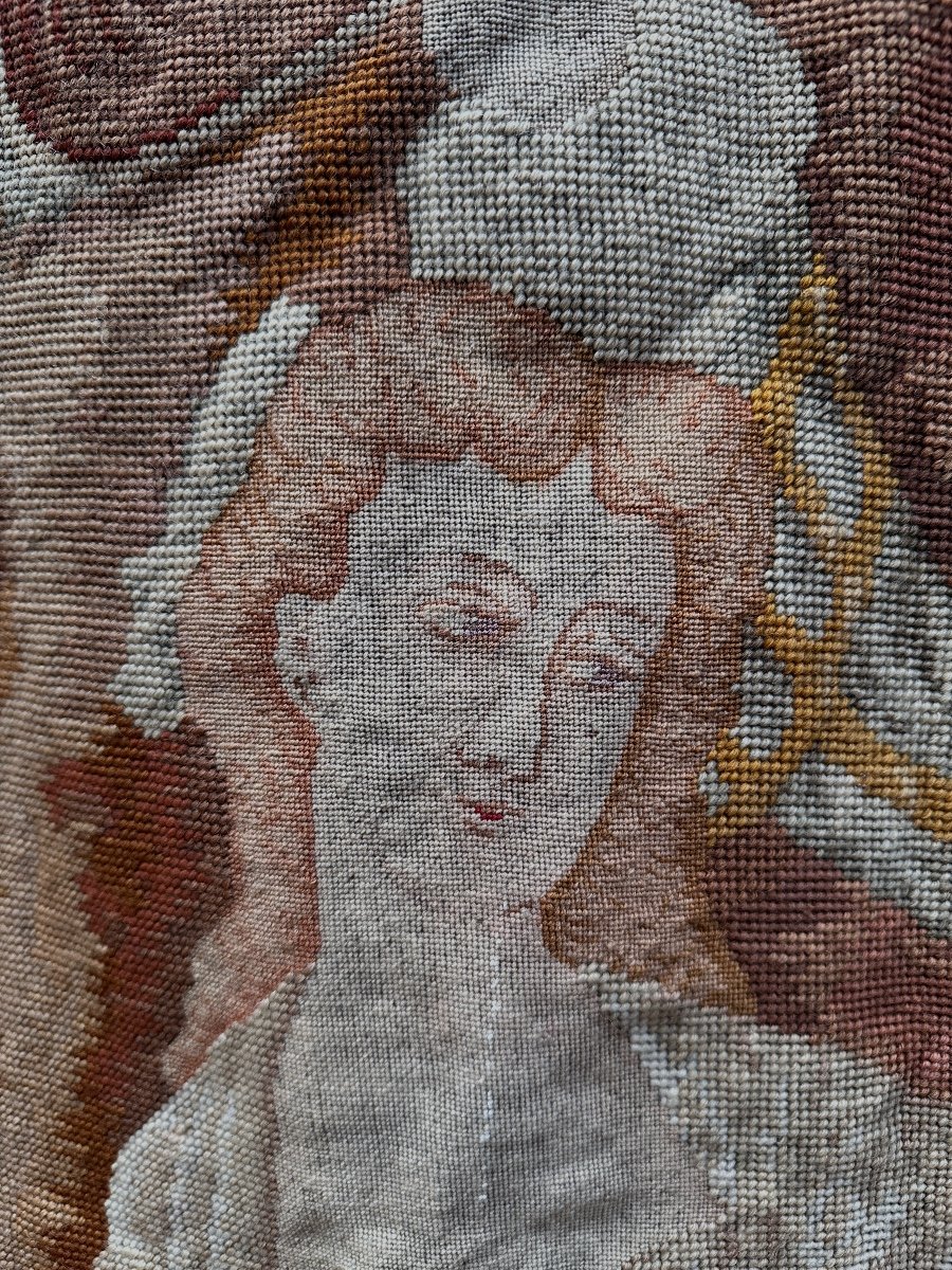 Ancienne Tapisserie Broderie Textile Ouvrage De Dame couple Galant Gentilhomme 17 ème -photo-1