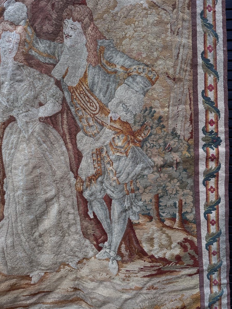 Ancienne Tapisserie Broderie Textile Ouvrage De Dame couple Galant Gentilhomme 17 ème -photo-2