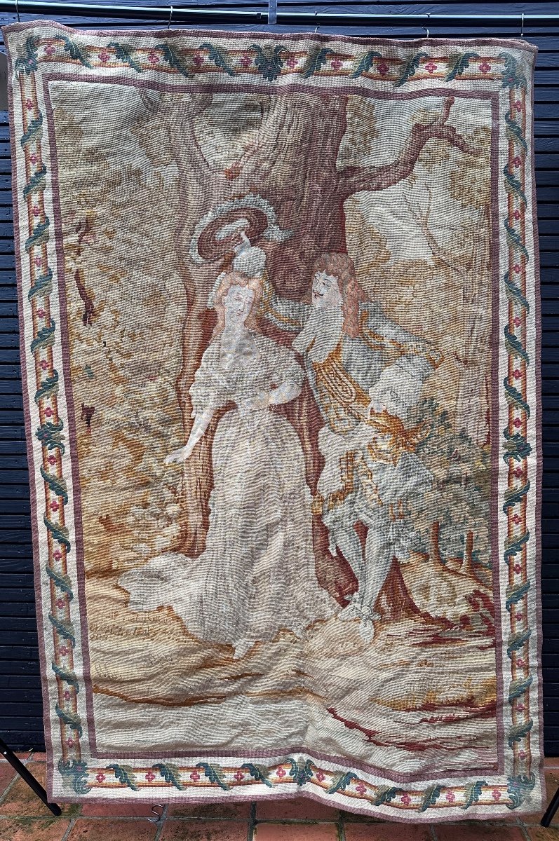 Ancienne Tapisserie Broderie Textile Ouvrage De Dame couple Galant Gentilhomme 17 ème -photo-6