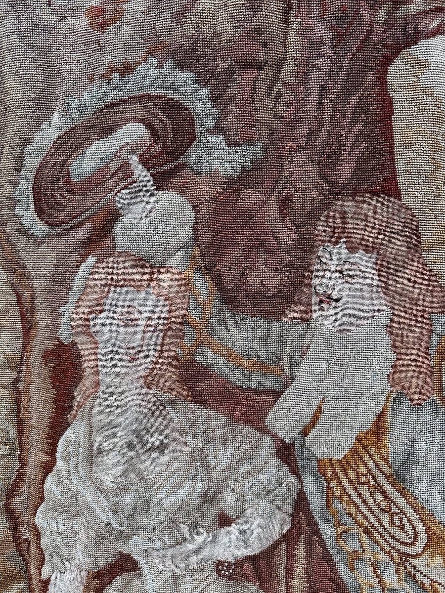 Ancienne Tapisserie Broderie Textile Ouvrage De Dame couple Galant Gentilhomme 17 ème 