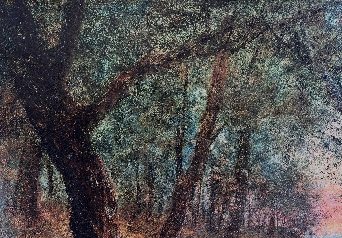 René Gourdon Ancien Tableau Barbizon  Paysage Bord De Rivière Animé Barque Forêt 19e 141 cm -photo-1