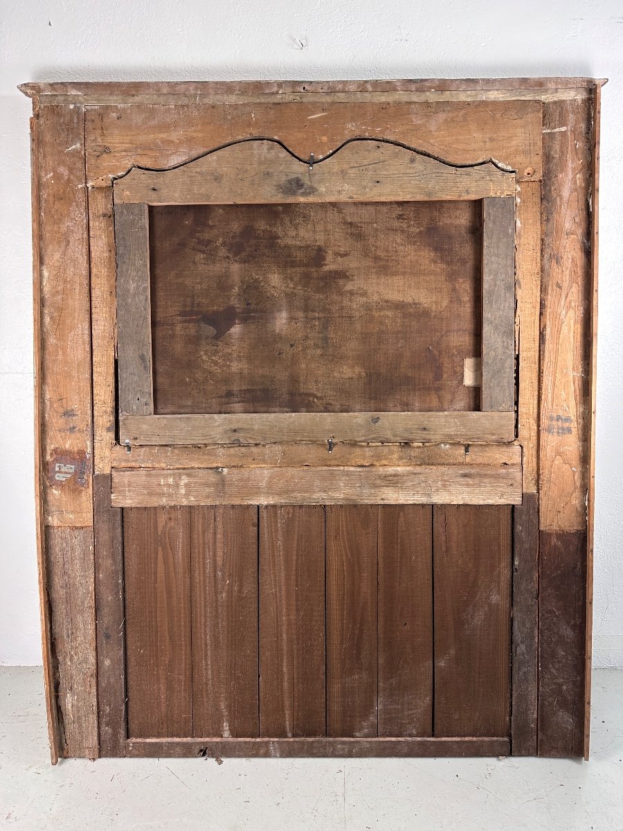 Ancien Grand Miroir Trumeau De Boiserie Bois Doré Et Tableau 18 ème Château Louis XV -photo-2