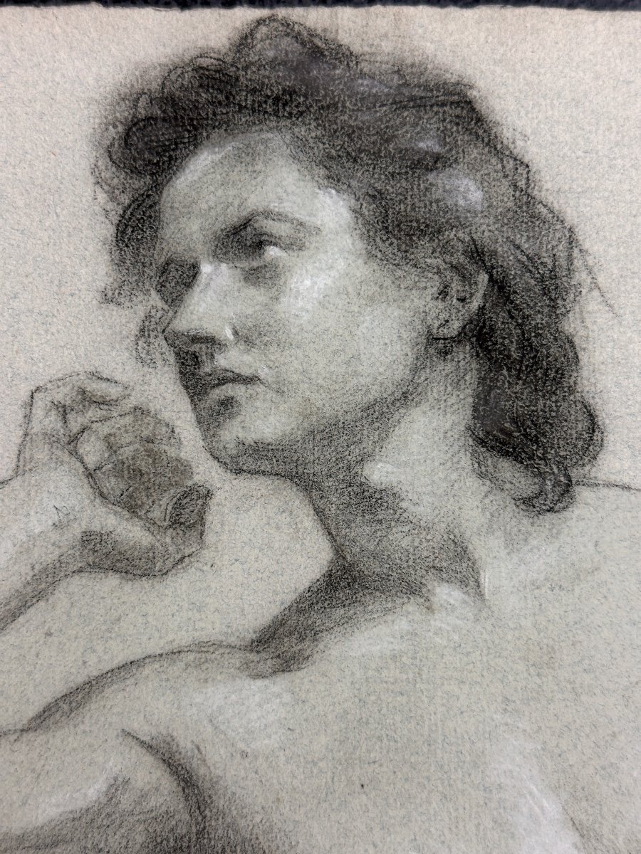 Old Beautiful Drawing Academy Portrait Of Young Nude Woman Standing Workshop 19th-photo-4