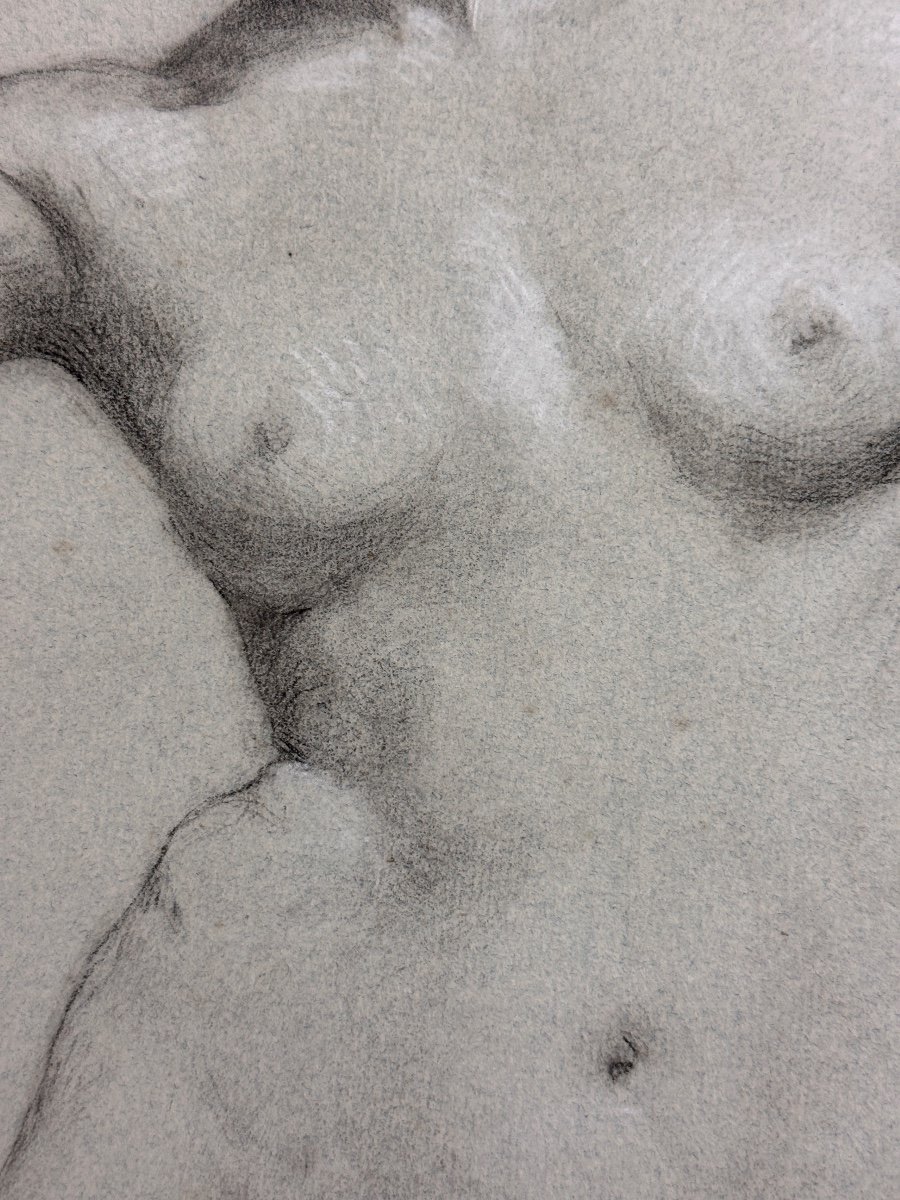 Old Beautiful Drawing Academy Portrait Of Young Nude Woman Standing Workshop 19th-photo-2