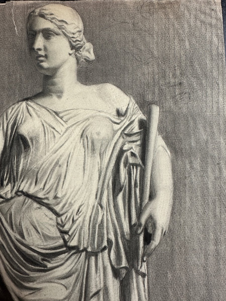 Ancien Dessin Académie Grèce Antique Portrait Aphrodite  Drapé Signé Hoffmann 1900 Aphrodite -photo-4