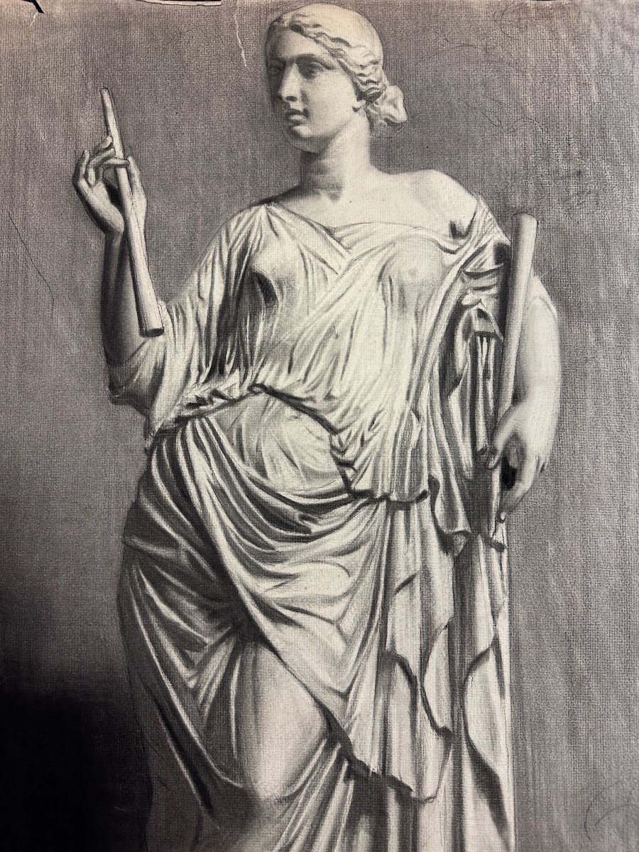 Ancien Dessin Académie Grèce Antique Portrait Aphrodite  Drapé Signé Hoffmann 1900 Aphrodite 