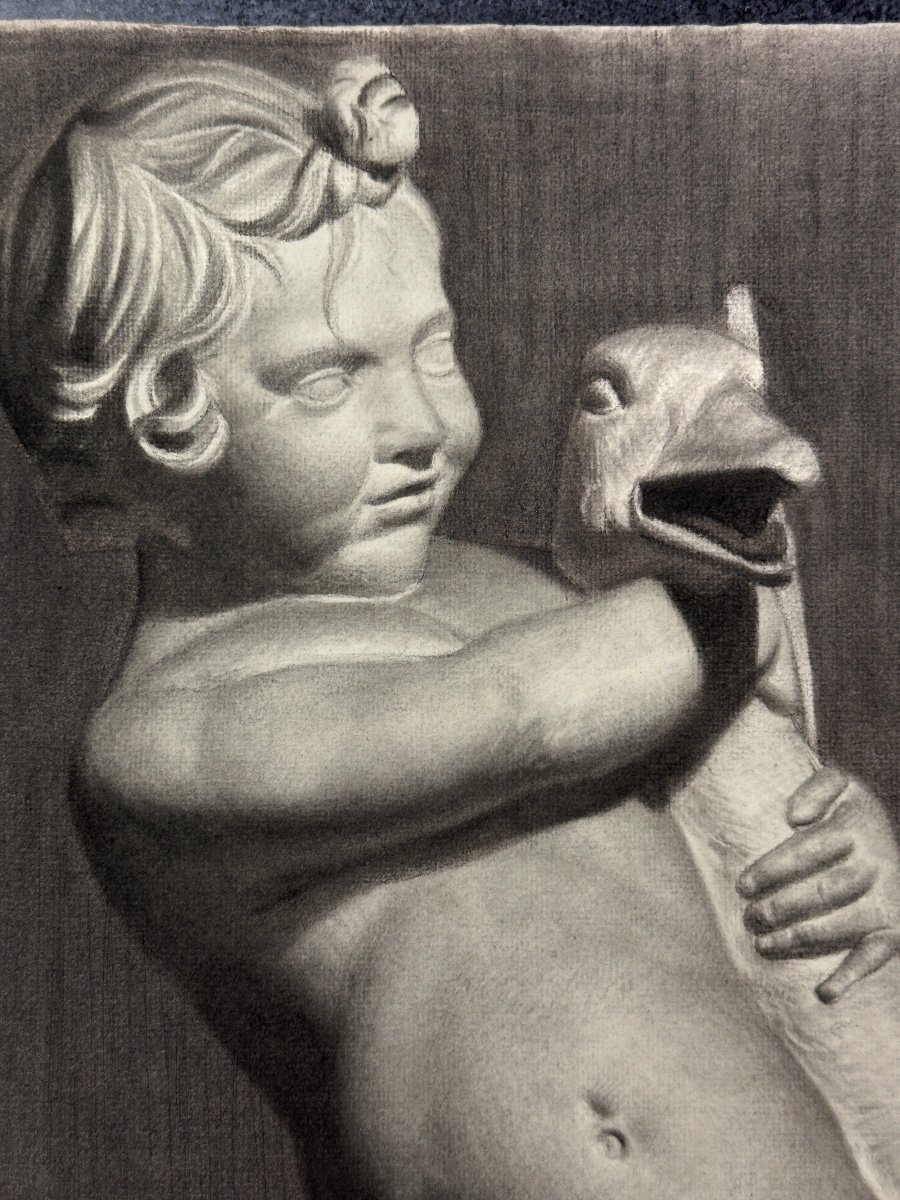 Old Drawing Academy Ancient Greece Portrait Child With Goose Face Naked Louvres-photo-2