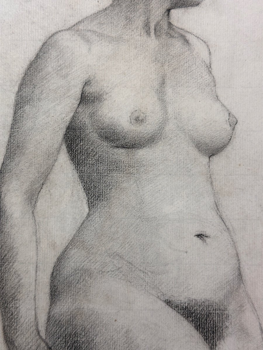 Ancien Dessin Académie Atelier Portrait Homme Visage Femme Nue 19 ème-photo-3