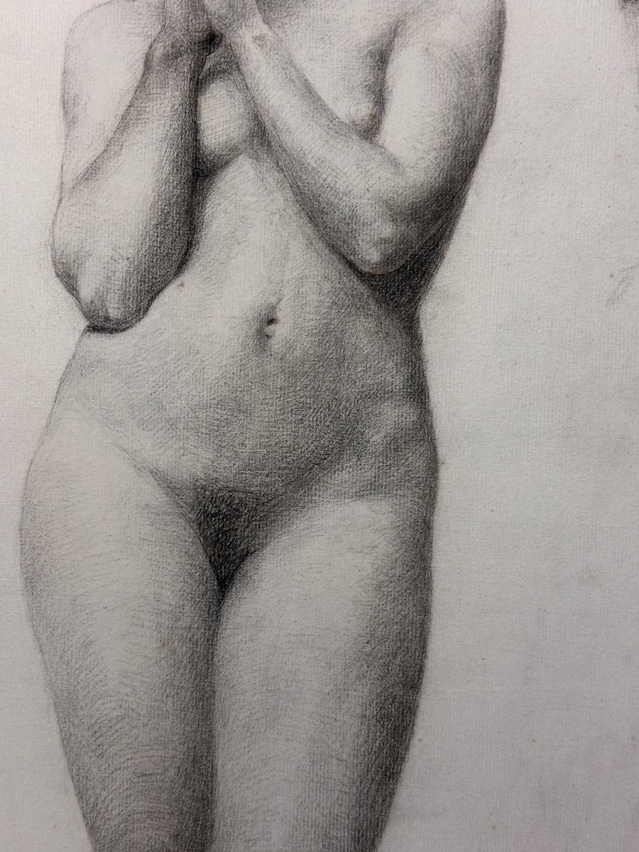 Hoffmann Ancien Dessin Académie Portrait Jeune Femme Nue Debout Nancy 1900 -photo-2