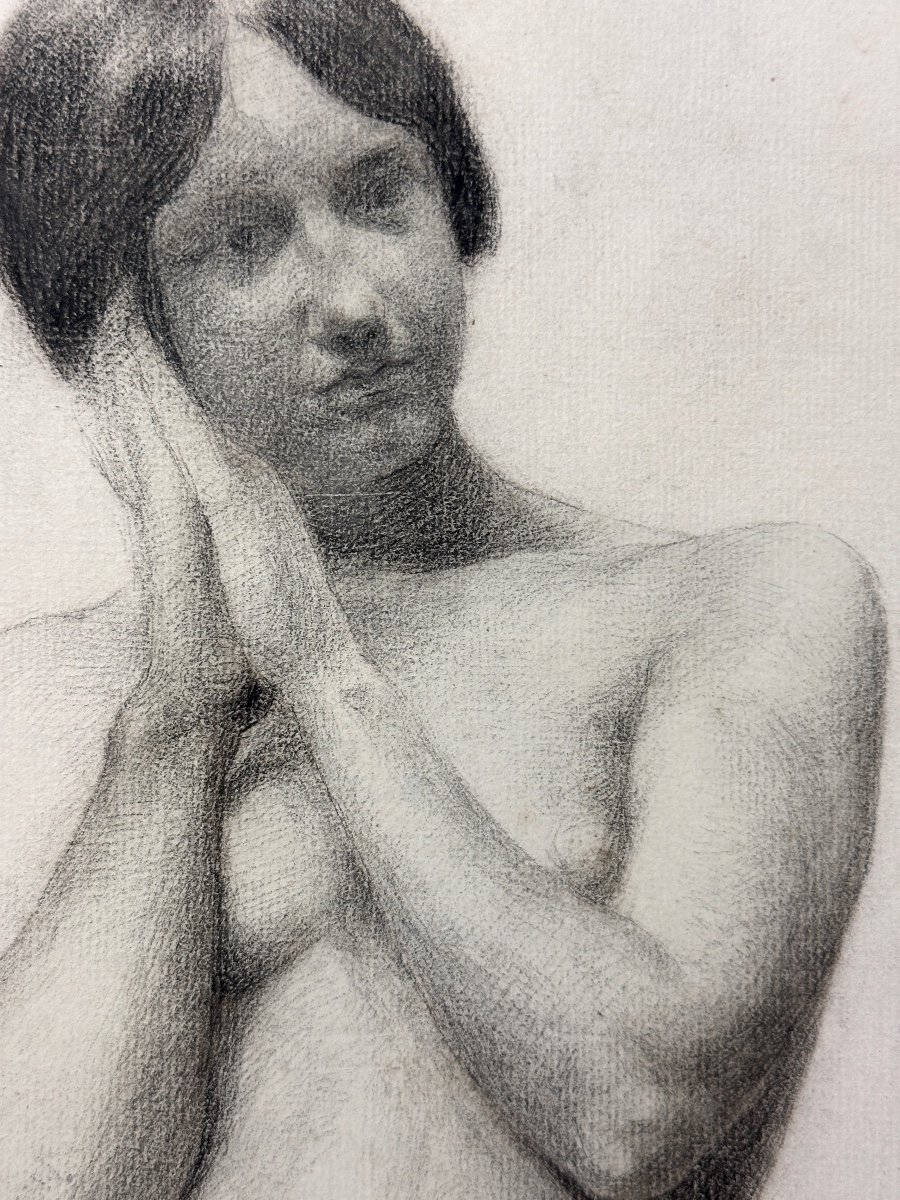 Hoffmann Ancien Dessin Académie Portrait Jeune Femme Nue Debout Nancy 1900 -photo-3