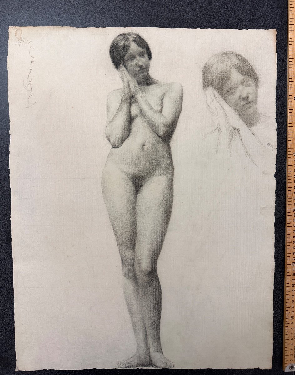 Hoffmann Ancien Dessin Académie Portrait Jeune Femme Nue Debout Nancy 1900 -photo-1