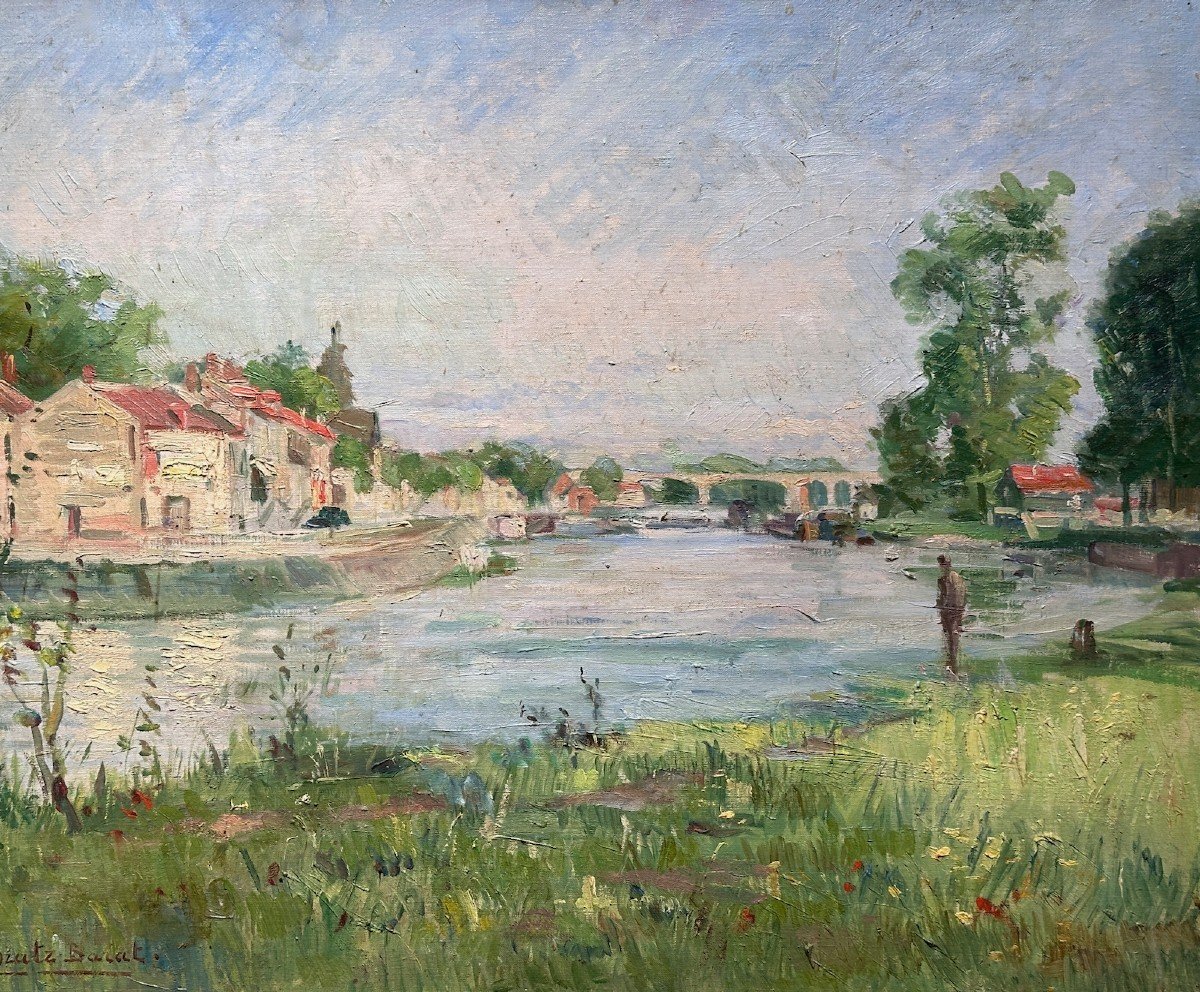 Old Impressionist Landscape Painting Le Loing Montigny Grez Moret Hst-photo-3