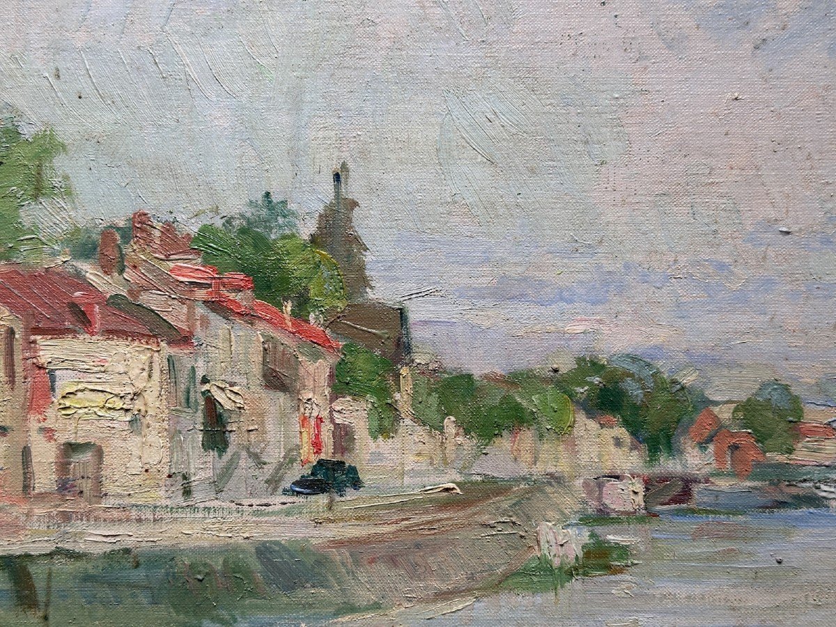 Old Impressionist Landscape Painting Le Loing Montigny Grez Moret Hst-photo-2