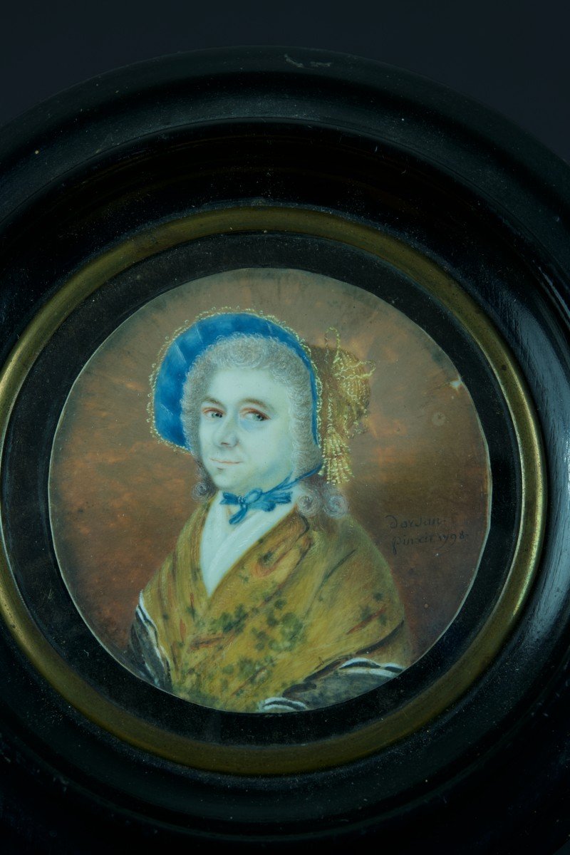 Antique Miniature Reliquary 18th Century Portrait Of Woman Silk Shawl Signed 1798 Air-photo-2