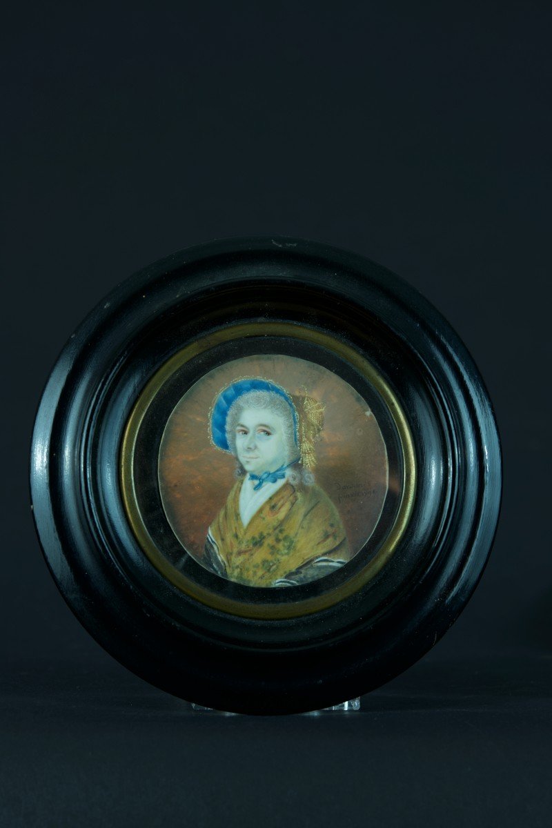 Antique Miniature Reliquary 18th Century Portrait Of Woman Silk Shawl Signed 1798 Air-photo-3