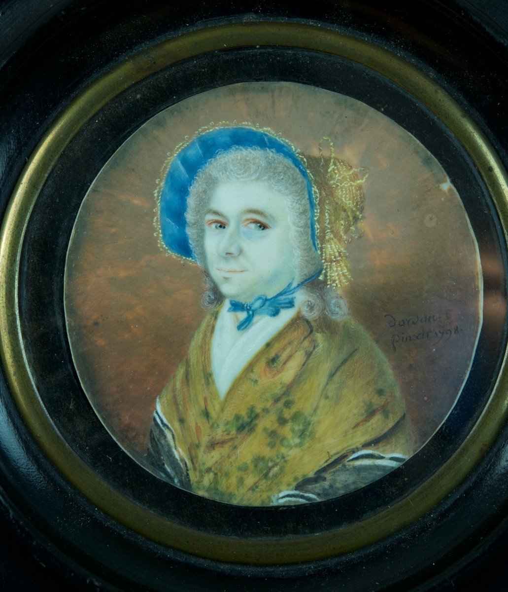 Antique Miniature Reliquary 18th Century Portrait Of Woman Silk Shawl Signed 1798 Air-photo-1