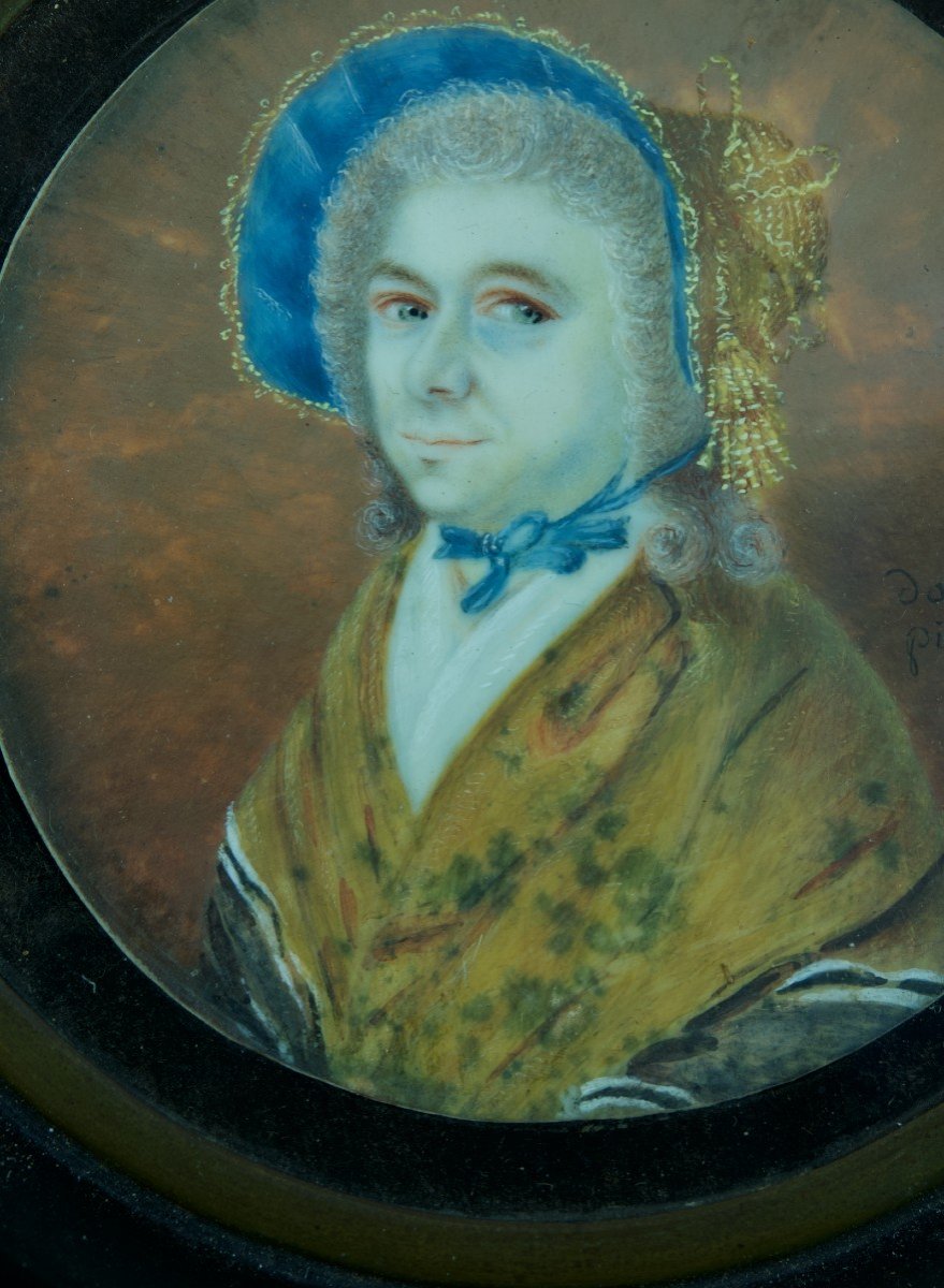 Antique Miniature Reliquary 18th Century Portrait Of Woman Silk Shawl Signed 1798 Air