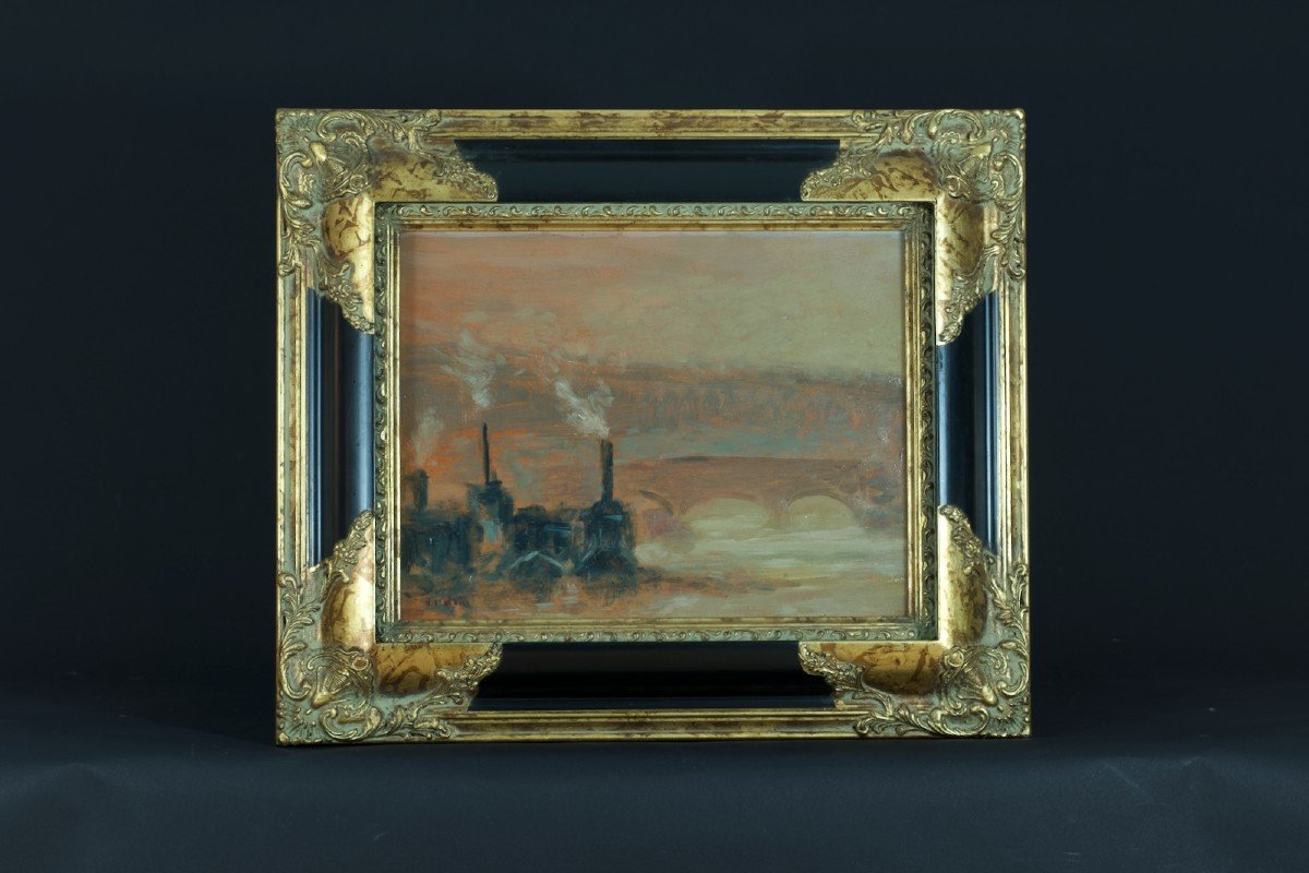 Henry Saint-Clair Beau Tableau Impressionniste Paysage La Seine à Ivry  Hsp Cadre 